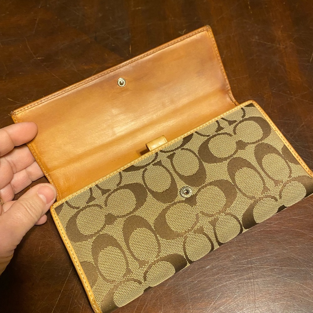 Coach Signature Tan and Brown Wallet - Picture 9 of 10